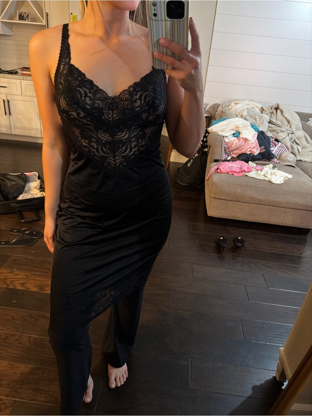 Vintage Vanity Fair Black Lace-Trim Slip